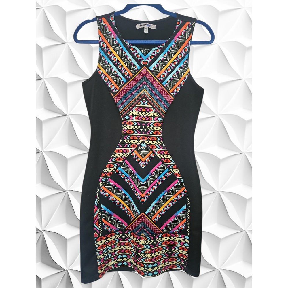 Bailey Girl Tribal Geometric Print Bodycon Mini Dress Black Sleeveless
